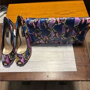 J Renee Luxe Colorful Snakeskin Clutch with matching shoes (size 8 1/2 M)